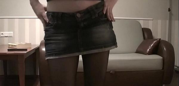  Tight girl in pantyhose striptease